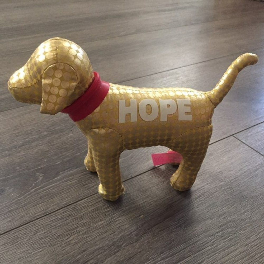 VICTORIA SECRET VS PINK 7" Gold Metallic Stuffed Puppy Dog "Hope"